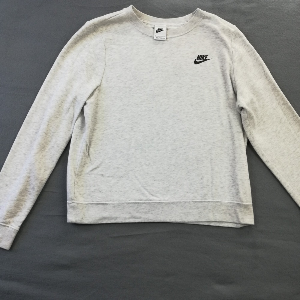 Nike Womens Sweatshirt Crew Neck Fleece Sportswear Club Pullover Birch Heather M